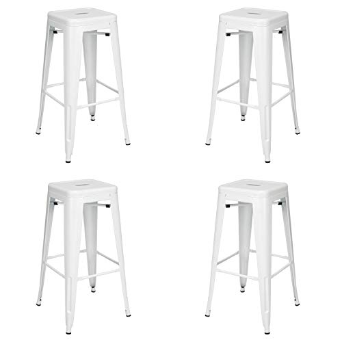 Vaukura Taburete Alto Tolix (Pack 4) - Taburete Industrial Metálico Mate (Blanco) Vaukura Taburete Alto Tolix (Pack 4) - Taburete Industrial Metálico Mate (Blanco)