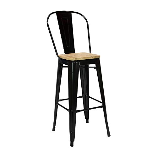 Vaukura Taburete Tolix con Respaldo Alto - Taburete Industrial Metálico Brillo (Negro) Vaukura Taburete Tolix con Respaldo Alto - Taburete Industrial Metálico Brillo (Negro)