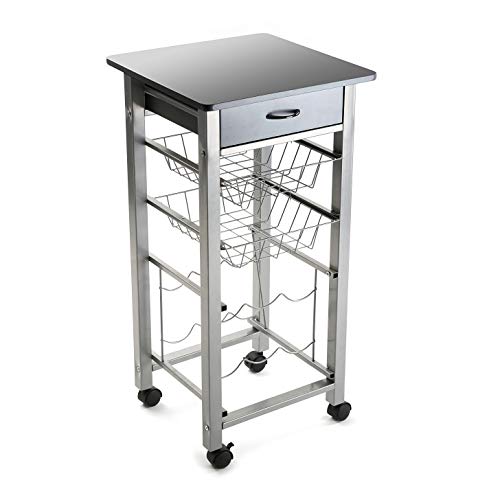 Versa Perth Carro verdulero Gris de Cocina y botellero con cajón y cestas con 4 Ruedas, Metal, PVC y Madera MDF, 82 x 40 x 40 cm Versa Perth Carro verdulero Gris de Cocina y botellero con cajón y cestas con 4 Ruedas, Metal, PVC y Madera MDF, 82 x 40 x 40 cm