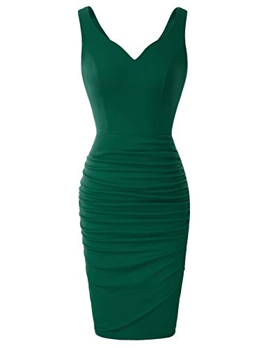 Vestido Lápiz de Novia sin Mangas con Cuello V de Cóctel para Mujer L Verde CLS02497-5 Vestido Lápiz de Novia sin Mangas con Cuello V de Cóctel para Mujer L Verde CLS02497-5