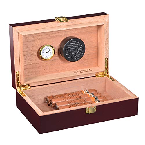Volenx caja de puros con higrómetro y humidificador portátil de viaje para puro humidorcan para 5-10 cigarros