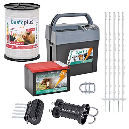 VOSS.farming Kit Valla eléctrica para Caballos, Set Completo 9 V, con Pastor eléctrico VOSS.farming Kit Valla eléctrica para Caballos, Set Completo 9 V, con Pastor eléctrico