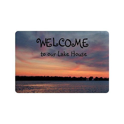 VVGETE Welcome to our Lake House Beautiful Sea and Sky, Felpudo de bienvenida de poliéster para casa, interior, entrada, cocina, patio, entrada, baño, 60 x 40 cm
