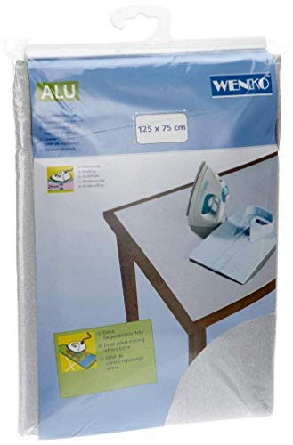 Wenko 1025111100 - Manta de planchar de algodón con revestimiento de aluminio extrafuerte (125 x 75 cm), color plateado