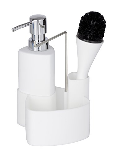 Wenko 3620125100 Dispensador de Gel Empire Blanco - con Cepillo, 0.25 L, Cerámica Soft-Touch, 11 x 19 x 12.5 cm, Blanco
