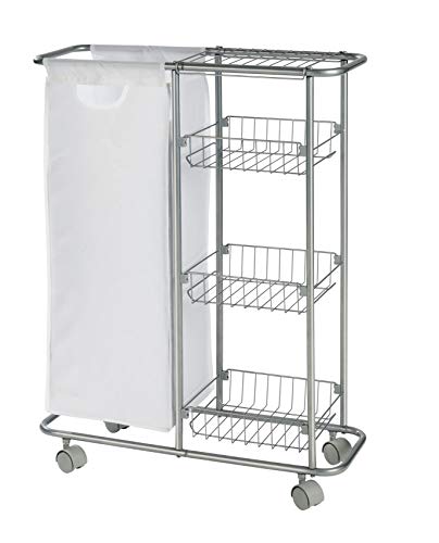 WENKO Carrito recolector Slim - 3 repisas, con saco Capacidad: 28 l, Metal con recubrimiento de polvo, 20 x 80 x 58 cm, Gris