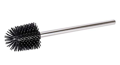 WENKO Cepillo de reserva silicona con manilla acero inox - Cepillo para inodoro con cabeza de repuesto de silicona, Silicona, 8 x 35 x 8 cm, Negro