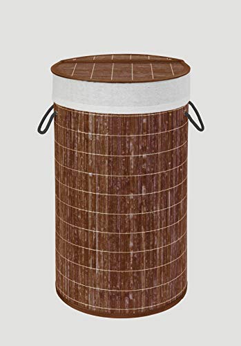 WENKO Cesto para la ropa Bamboo oscuro marrón - cesta para la ropa Capacidad: 55 l, Bambú, 35 x 60 x 35 cm, Marrón oscuro