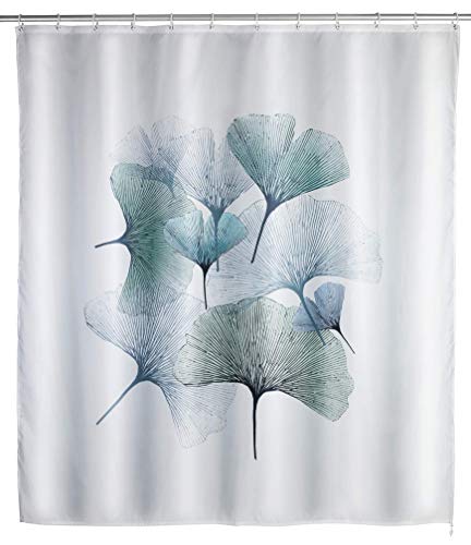 WENKO Cortina de baño anti-moho Ginkgo - lavable, impermeable, con 12 anillos para cortina de ducha, Poliéster, 180 x 200 cm, Multicolor