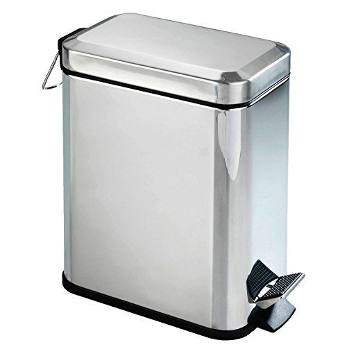 WENKO Cubo con pedal Square brillante, Acero inoxidable, 14 x 29.5 x 28 cm, Brillante