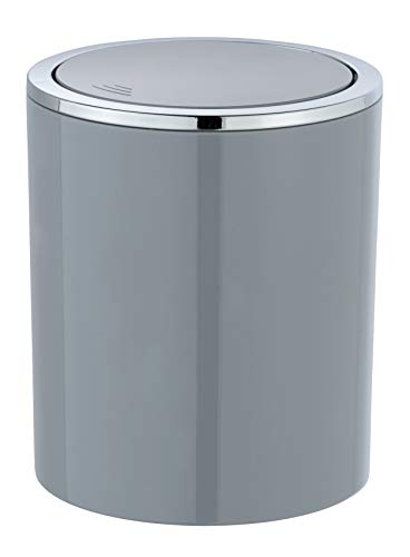 WENKO Cubo con tapa oscilante Inca gris - Contenedor de basura con tapa oscilante Capacidad: 2 l, Plástico (ABS), 14 x 16.8 x 14 cm, Gris