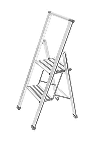 Wenko Escalera Plegable con 2 peldaños, de Aluminio, Color Blanco/Gris, 44 x 101 x 5,5 cm, 601015100