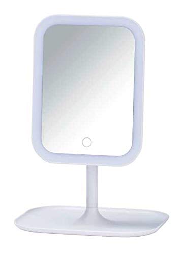 WENKO Espejo LED de pie para cosmética Bertiolo - Espejo para cosmética, espejo iluminado, superficie de espejo: 13 x 18 cm, Plástico, 21 x 30 x 16.5 cm, Blanco