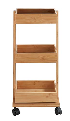 WENKO Estantería Tortona - carrito de baño, estantería con ruedas, Bambú, 18 x 71.5 x 31 cm, Marrón WENKO Estantería Tortona - carrito de baño, estantería con ruedas, Bambú, 18 x 71.5 x 31 cm, Marrón