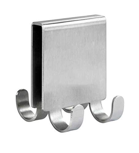 WENKO Percha para mampara doble Vieste Duo - Gancho para pared de ducha con 4 posibilidades para colgar, Acero inoxidable, 5.5 x 6 x 7 cm, Plata mate