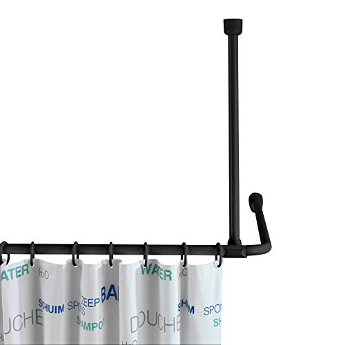 WENKO Soporte de techo para barras de ducha - Barra de apoyo para barras de ducha, Aluminio, 57 cm, Negro