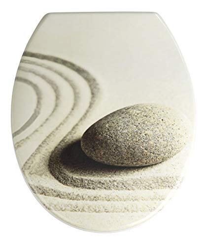 WENKO Tapa de WC Sand and Stone - antibacteriano, sujeción de acero inox, Duroplast, 37.5 x 45 cm, Multicolor