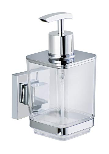 WENKO Vacuum-Loc® dosificador de jabón de acero fino Quadro Capacidad: 0.34 l, Acero inoxidable, 7.5 x 16 x 10 cm, Brillante