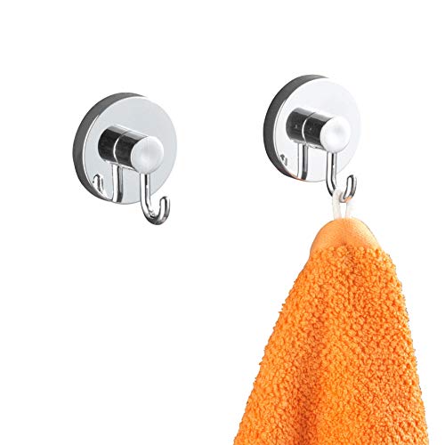 WENKO Vacuum-Loc® percha redondo - Juego de 2 unidades, gancho para toallas, perchero, fijación sin taladrar, Plástico (ABS), 6 x 6.7 x 5 cm, Cromo WENKO Vacuum-Loc® percha redondo - Juego de 2 unidades, gancho para toallas, perchero, fijación sin taladrar, Plástico (ABS), 6 x 6.7 x 5 cm, Cromo