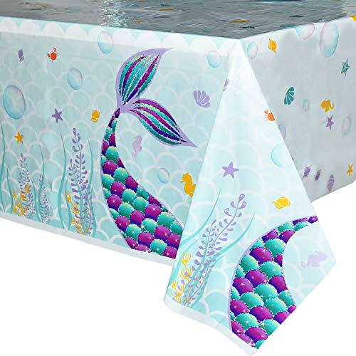 WERNNSAI Mantel del Sirena - 1 Piezas 110 x 180 CM Mantel Desechable de Plástico Impreso, Suministros para la Fiesta para Niños Chicas Boda Cumpleaños Baby Shower Decoración Partido de la Sirena