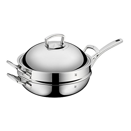 WMF Asia Sartén Wok con Tapa e Interiores de cocción al Vapor, Acero Inoxidable Pulido, 32 cm WMF Asia Sartén Wok con Tapa e Interiores de cocción al Vapor, Acero Inoxidable Pulido, 32 cm