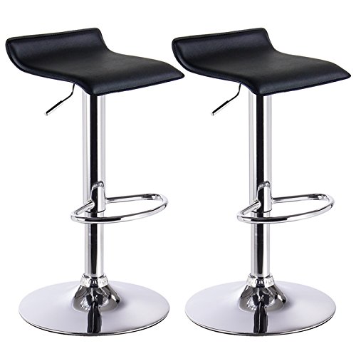 WOLTU 2X Taburetes de Bar Regulable en Altura Cuero Artificial Acero Cromado Asiento Acolchado Silla de Bar Taburetes Alto Cocina Negro BH11sz-2