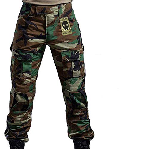 Worldshopping4U - Pantalones de combate BDU para hombre, con rodilleras, camuflaje, para militares, airsoft, paintball (WL, XL)