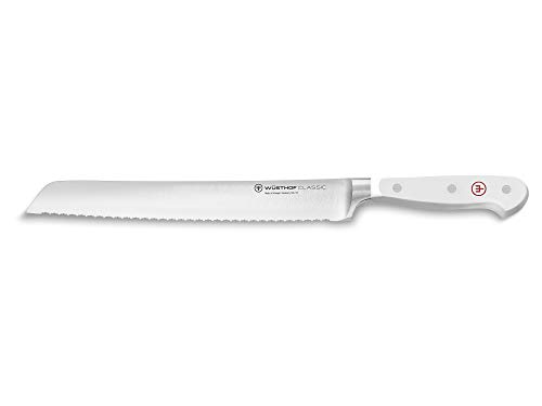 WÜSTHOF Cuchillo de pan Classic White (1040201123), hoja de 23 cm, inoxidable, hoja de sierra extremadamente afilada con doble onda de precisión, mango blanco