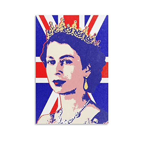 XUYAN Póster de Queen Elizabeth II, diseño de bandera de Reino Unido Pop Cool sobre lienzo, impresión artística para colgar en el dormitorio o el hogar, idea de regalo de 40 x 60 cm