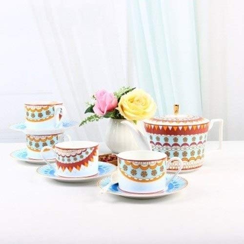 Yaoqshu Juego De Té De Cerámico Europea Creativo del café Conjunto Bone China Taza con Leche Tetera platillo Inglés por la Tarde Taza de té de cerámica de Bohemia del té (Color : A 9 Set)