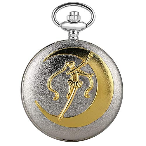 YHWW Reloj de bolsill oCreative Silver Grand Quartz Pocket Watch Luxury Golden Sailor Moon Collar Colgante Cadena Floral Rattan Reloj de Bolsillo Regalo de niñas