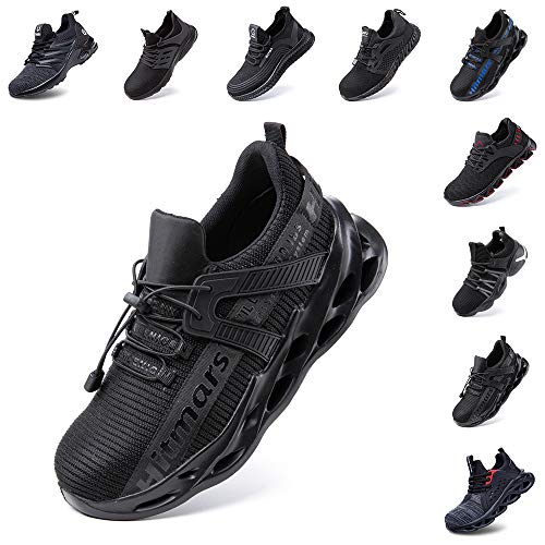 Zapatos de Seguridad Hombre Mujer Zapatillas de Trabajo con Punta de Acero Ligeros Calzado de Industrial y Deportivos Sneaker Negro Azul Gris Número 36-48 EU Negro 41