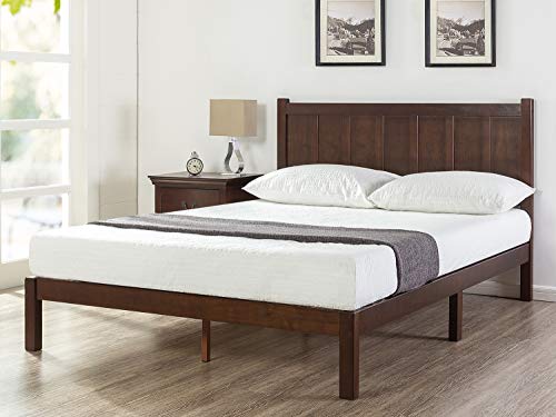 Zinus Cama de plataforma de madera de estilo rústico con cabecero Adrian, Camas de Plataforma, Sin necesidad de usar un somier, Sólido soporte de listones de madera, Fácil montaje, 150 x 200 cm