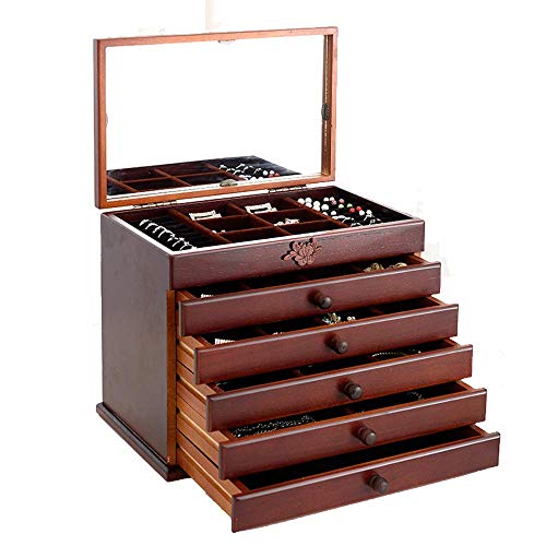 ZYYH Organizador de Almacenamiento de Joyas Grande, joyero de Madera de 6 Capas con Espejo Extra Grande, Vitrina de joyería, para Collar, Anillo, Pendiente, Regalos de cumpleaños, marrón ZYYH Organizador de Almacenamiento de Joyas Grande, joyero de Madera de 6 Capas con Espejo Extra Grande, Vitrina de joyería, para Collar, Anillo, Pendiente, Regalos de cumpleaños, marrón
