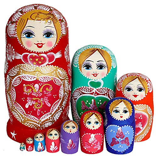 10 Muñecas Rusas, Encantadoras Muñecas Matrioska De Madera, Juego De Muñecas Matryoshka De Haya Pintado A Mano, Decoración Del Hogar De Cumpleaños