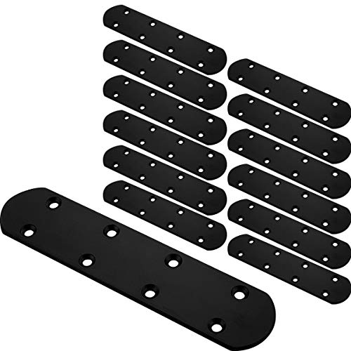 12 placas perforadas de 170 x 38 x 3 mm de acero inoxidable, placas de fijación para fijación y reparación de muebles, color negro