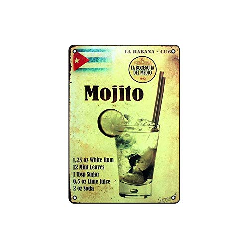 200 mm x 300 mm Nostalgic-Art Cartel de Chapa-Mojito Menu-tin sign para Cafés y bares