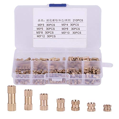 210pcs M3 Cylindre Insert Moleté en Laiton Cylindre en Laiton Moleté Rondes à Encastrer Écrous Incorporés M3 x 3mm M3 x 4mm M3 x 5mm M3 x 6mm M3 x 8mm M3 x 10mm M3 x 12mm