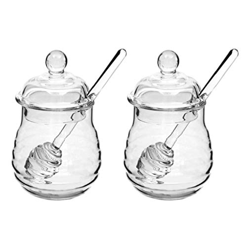 2pcs 250ml Botella de Cristal Honey Pot Claro Jam Coloque el Vaso con el cazo de la Tapa de la Cocina del hogar Uso Potes De Vidro pote de Cristal del envase