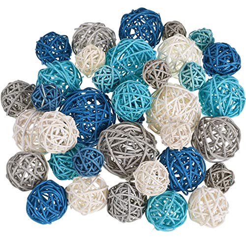 36 Bolas de Ratán de Mimbre Orbes Decorativos Rellenos de Jarrón para Artesanía, Fiesta, Boda, Aromaterapia, Jardín, 4 Tamaños (Azul Oscuro, Azul Cielo, Gris, Blanco) 36 Bolas de Ratán de Mimbre Orbes Decorativos Rellenos de Jarrón para Artesanía, Fiesta, Boda, Aromaterapia, Jardín, 4 Tamaños (Azul Oscuro, Azul Cielo, Gris, Blanco)