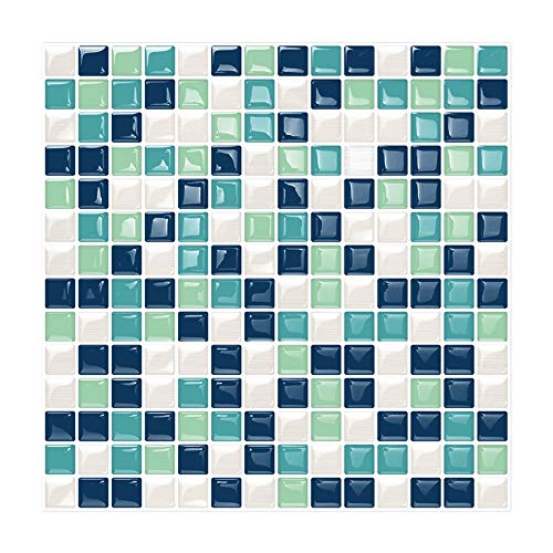 6 Unidades 3D autoadhesiva Etiqueta engomada del azulejo de la Pared, pelar y Pegar Vinilo Wallpaper Anti Molde baño decoración de la Cocina 0.84 sq.ft/Piece (Estilo Mosaico Verde Azul)