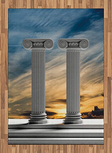 ABAKUHAUS Digital Alfombra de Área, Columnas De Mármol Antiguas, Material Durable Resistente a Las Manchas Apta Lavadora, 160 x 230 cm, Azul Pálido Gris