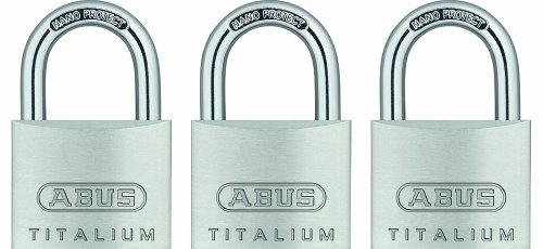 ABUS 64TI/40 C KA Titalium Aluminum Alloy Keyed Alike Padlock set of 3, 1-1/2-Inch Padlock with 1/4-Inch Diameter Nano Protect Steel Shackle by ABUS