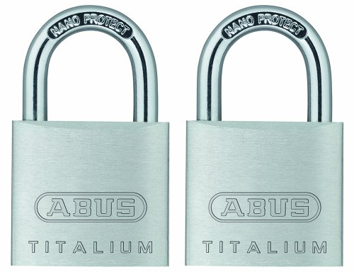ABUS ABUS 64TI/30 - Juego de 2 candados de aleación de aluminio C KA Titalium con llave igual, juego de 2 unidades, 3-1/4 pulgadas con grillete de acero Nano Protect de 3/16 pulgadas de diámetro