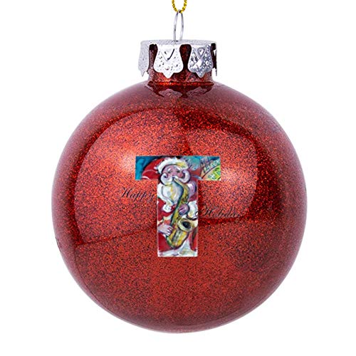 Adornos de bola de Navidad de 3,8 cm, diseño de letra T de Papá Noel y saxo, inastillables, bolas de árbol rojas