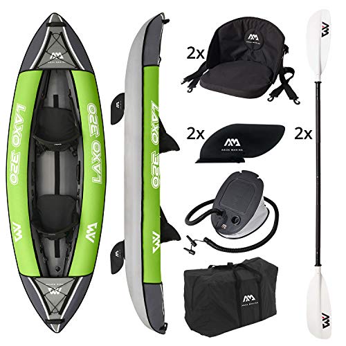 AM AQUA MARINA Set de Kayac Inflable para Dos LAXO-320 2020 10‘6‘‘ 2 Personas Canoa para 2 Piragua, Bomba, Bolsa 320 x 95 cm Verde/Negro