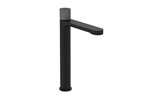 Andemen 19B03HB+HG- Grifo Monomando de Lavabo Caño Alto Para Baño Acabado en Negro Mate con Maneta de Cemento, Colección Honolulu