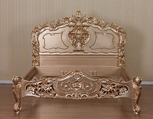 Armazón de cama rococó, modelo Queen, cama rey, cama de renacentista, estilo rococo, color dorado, ancho 180 cm x longitud 200 cm