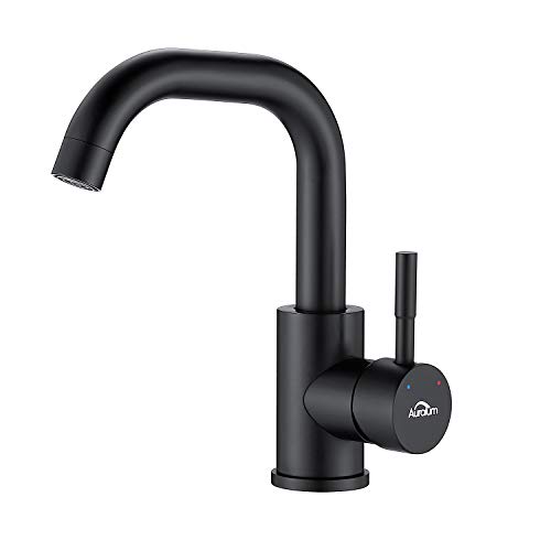 Auralum Grifo Lavabo Negro Mate Giratorio de 360​° con Aireador, Agua Fría y Caliente Disponible, 201mm Altura Mezclador Monomando Lavabo de Latón