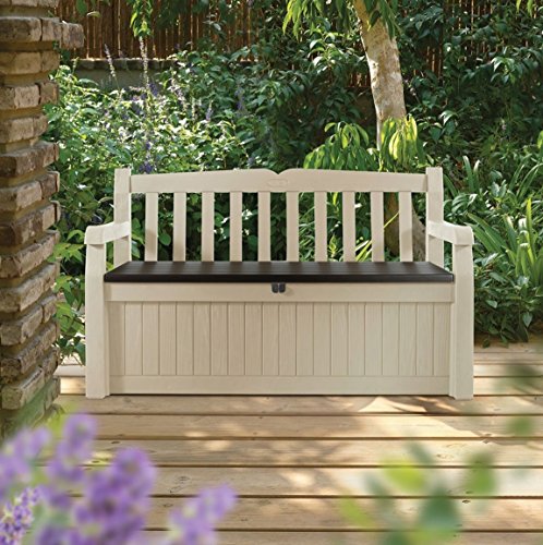 BANCO EDEN GARDEN BENCH | Banco y arcón de ordenación exterior imitación madera. Fácil montaje mediante sistema click. Refuerzos metálicos en zona de asiento. 265 L de capacidad. 140x60x84 cms